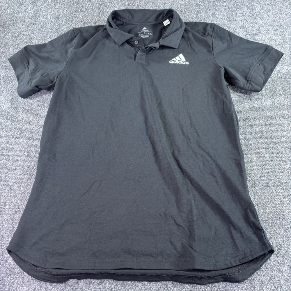 Adidas Polo Shirt Women Large Black Aeroready Short Sleeve‎ Athletic Golf Top